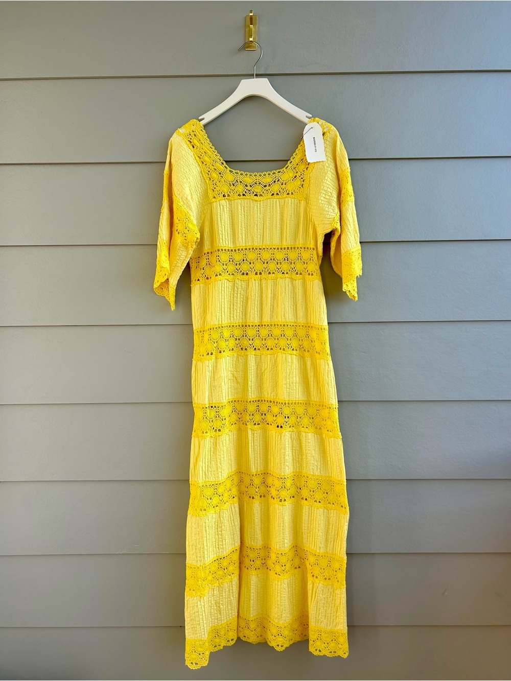 TRUE 70s VINTAGE Yellow Crochet-Detail Maxi Dress
